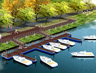 南京禄口如意湖水上浮筒码头效果图